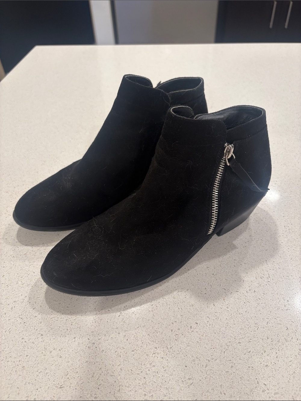 Black Suede Ankle Boots with Side Zip